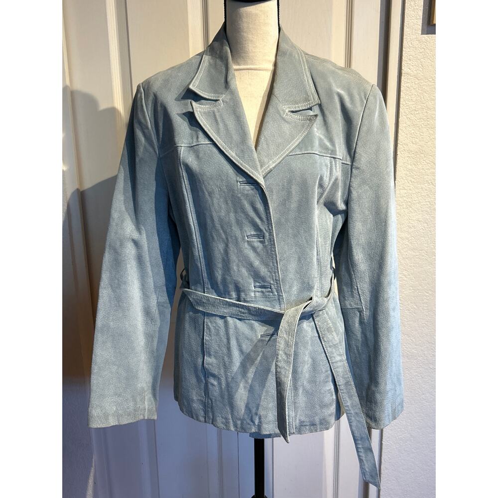 Powder Blue Suede Leather Jacket